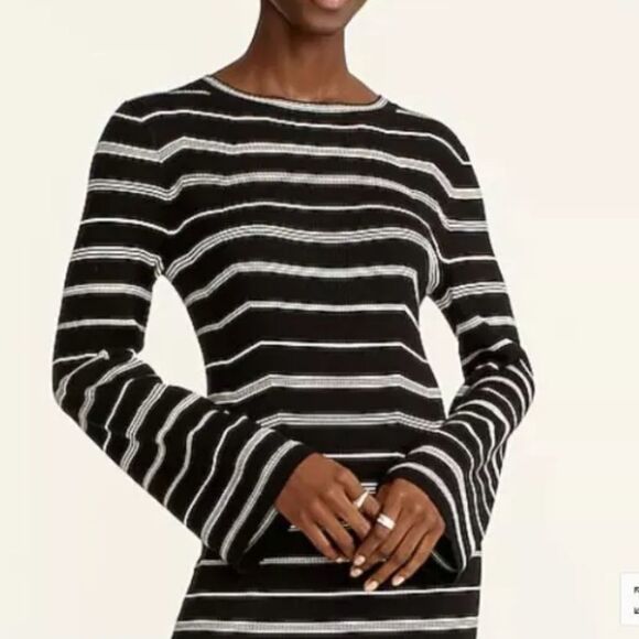 NWT J Crew Knit Ribbed Sweater Dress in Mixed Stripe Maxi Black White Size S - Picture 9 of 10